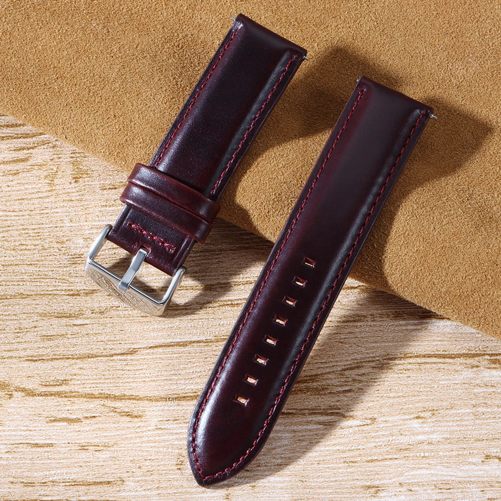 Retro Leather Watch Band 20mm 22mm 18mm 24mm 26mm for Seiko Smartwatch Bracelet Universal Wristband Quick Release Cowhide Strap