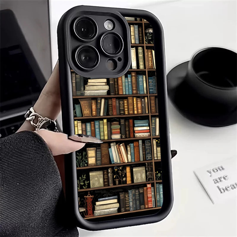 Creative Bookshelf Phone Case for iPhone 16 15 14 13 12 11 Pro Max Mini XR XS X 7 8 6 6s Plus Soft TPU Back Cover