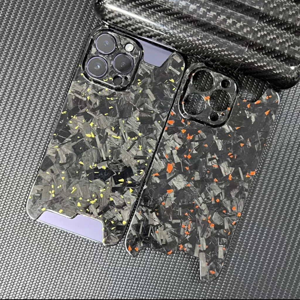 Glossy Forged Ultra Thin Genuine Pure Carbon Fiber Cover For iPhone 15 14 16 Pro Max Glitter Bling Irregular Shockproof Case