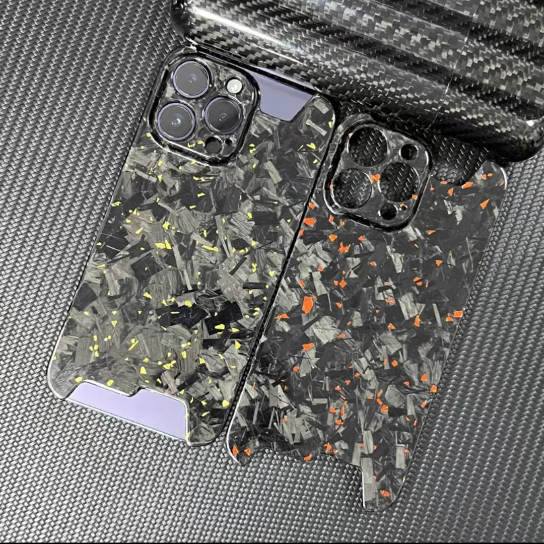Glossy Forged Ultra Thin Genuine Pure Carbon Fiber Cover For iPhone 15 14 16 Pro Max Glitter Bling Irregular Shockproof Case
