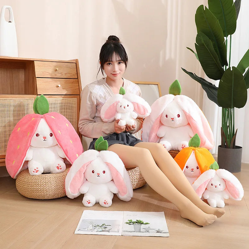Kawaii Fruit Transfigured Bunny Plush Toy Cute Carrot Strawberry Turn Into Rabbit Plush Toy Kids Birthday Christmas Gift