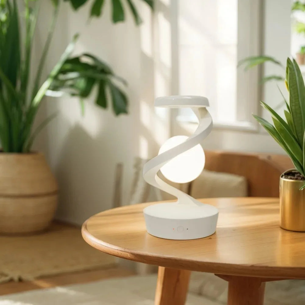 LED Moon Mood Light Suspended Rotating RGB Atmosphere Desk Lamp with Wireless Mobile Charging Bedroom Game Room Decorative Light