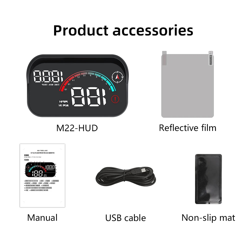 New M22 Car GPS Head Up Display Speed RPM KMH MPH HUD GPS Speedometer Projector Screen Dashboard with Odometer Overspeed Alarm