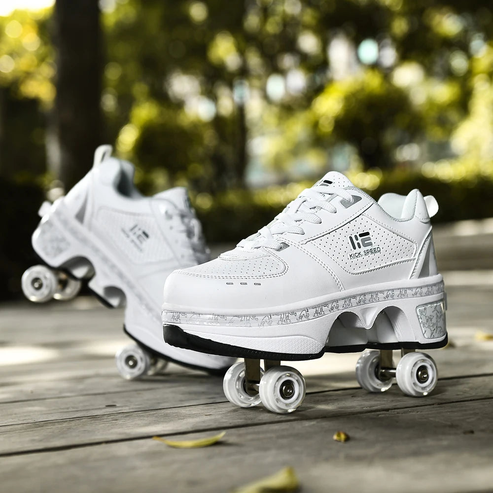Unisex Four-Wheel Roller Skate Shoes Casual Deformation Parkour Sneakers Kids Skates Stage personalized Sport Roller Skate Shoes