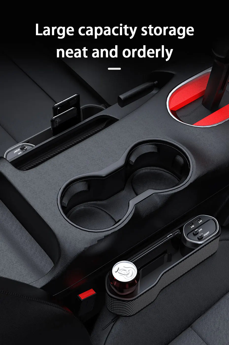 SEAMETAL Car Seat Gap Filler Organizer With Cup Holder Front Seat Console Side Pocket With Wireless Charging,Type-C,Lightning