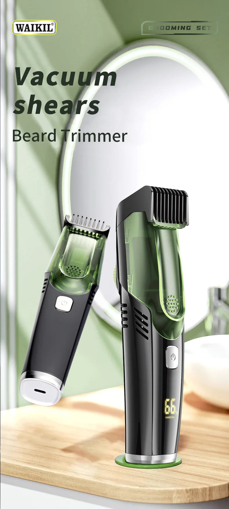 Vacuum Body Hair Trimmer for Men, Mustache Trimmer with 20 Length and Styles Adjustable, Built-in Vacuum Trimmer for Mustache