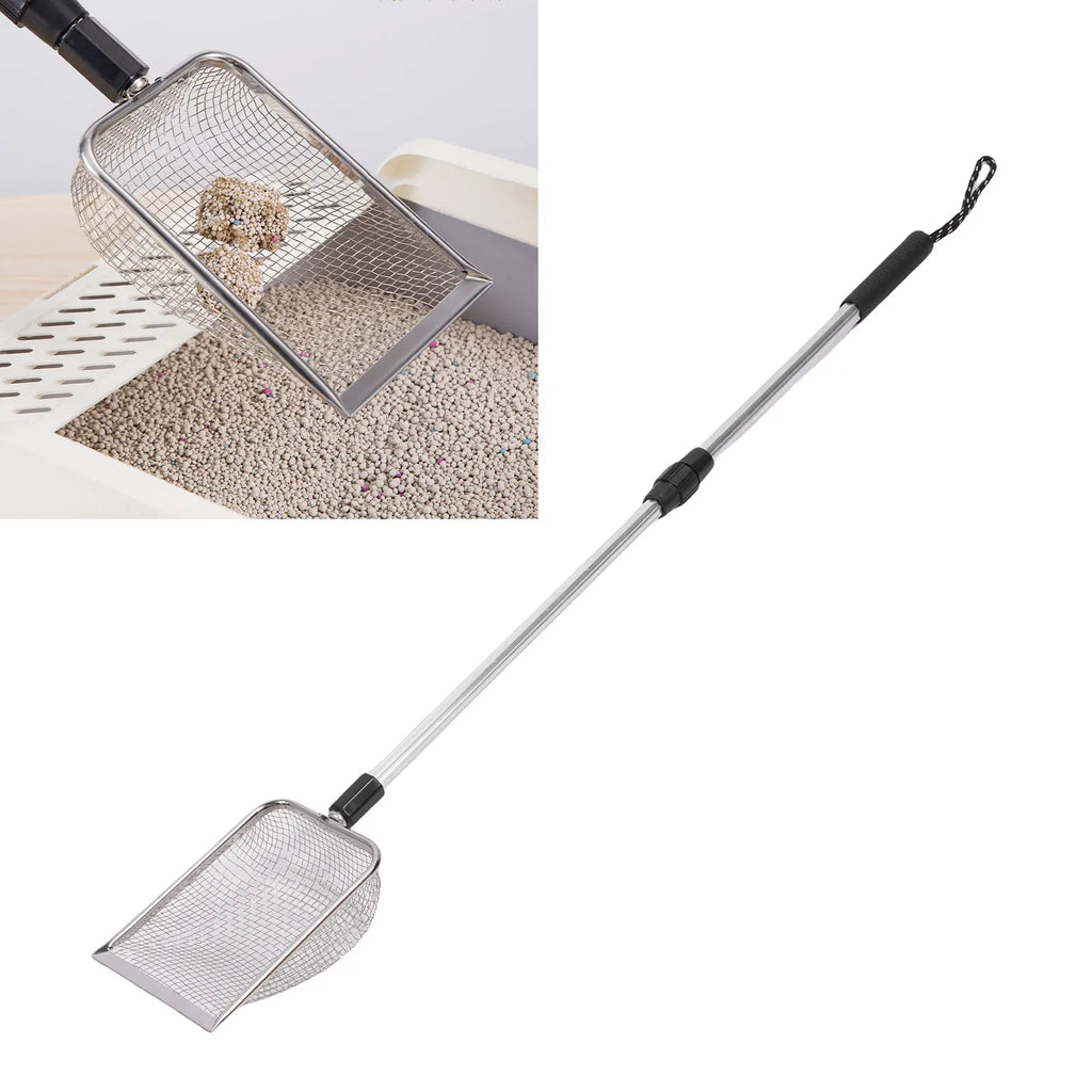 Cat Poop Shovel Stainless Steel Anti Bending Extendable Litter Sifting Shovel Anti Stick Long Handle Adjustable for Litter Box