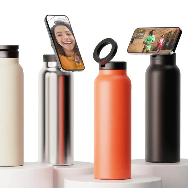24 Oz Insulated Stainless Steel Sports Water Bottle With Straw Outdoor Insulated Water Mug With Magnetic Phone Holder Thermos