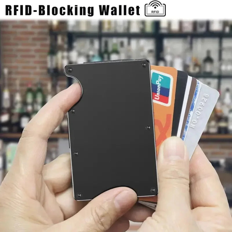 New Slim Fashion RFID Protection Card Holder Men Women Aluminum Wallet Elasticity Back Pouch ID Credit Case Unisex Travel Purse
