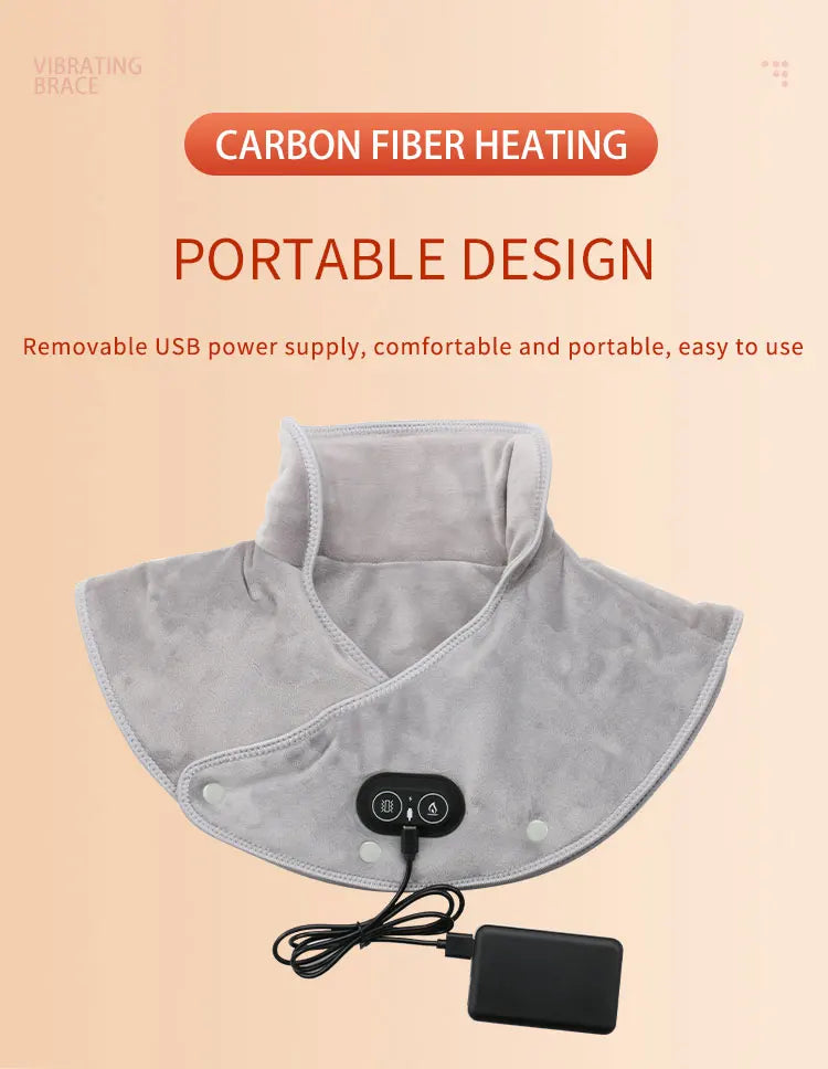 Electric Shoulder Neck Vibrating Massager Wrap Thermal Shoulder Back Warmer Heated Scarf USB Cervical Brace Relief Fatigue Tool