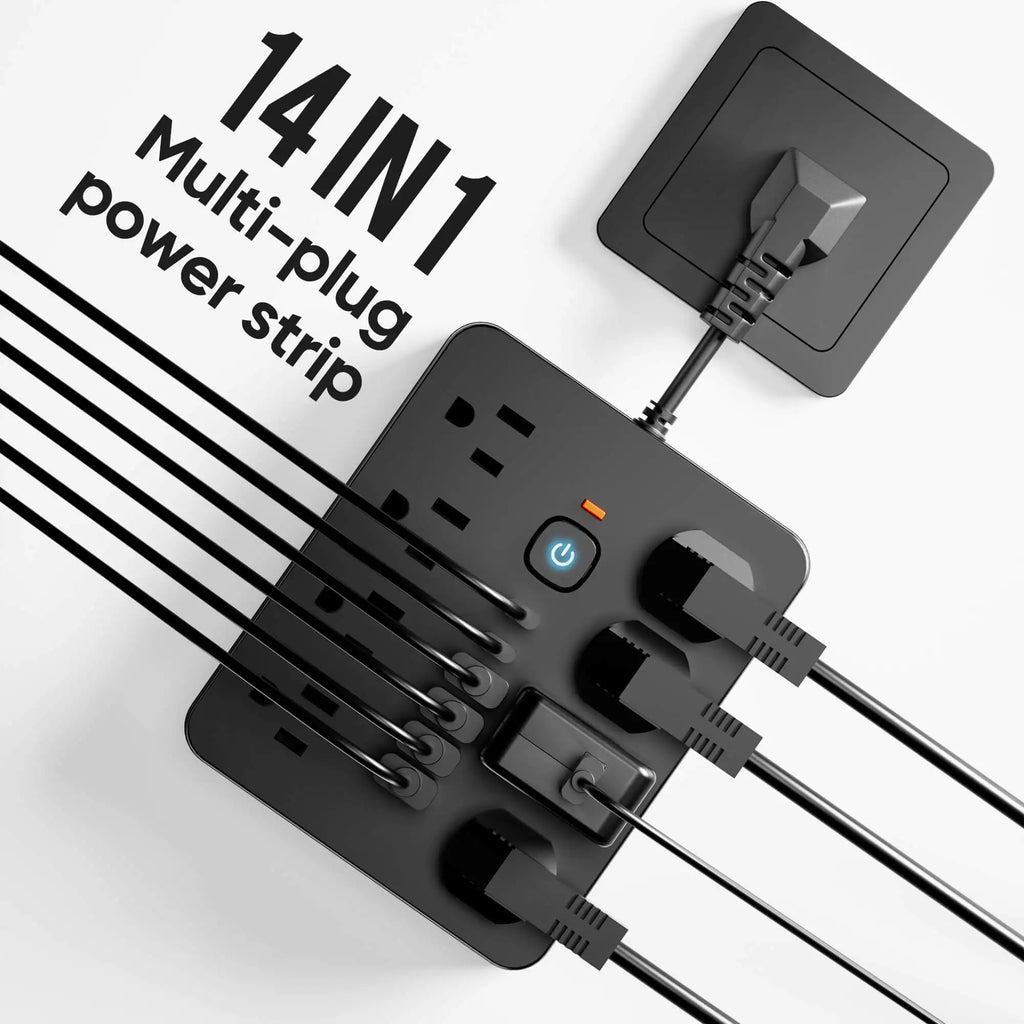 14-in-1 Multifunctional Power Strip with Switch & Surge Protection,  with 8AC Outlets & 4 USB & 2 Type-C Ports travel charger