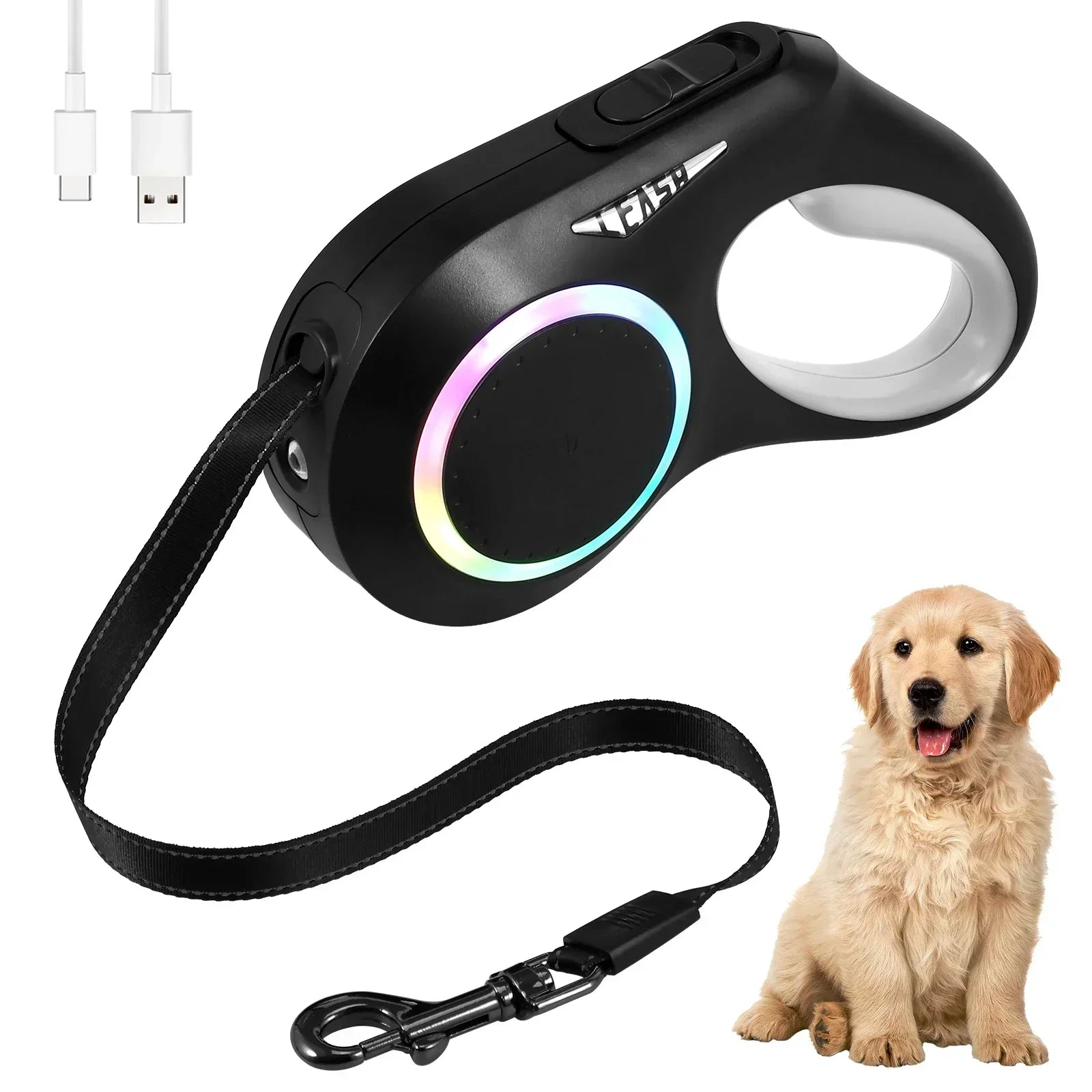 5m LED Flashlight Dog Leash Automatic Retractable Pet Luminous Straps Puppy Walking Night Outdoor Walking Non-Slip Handle