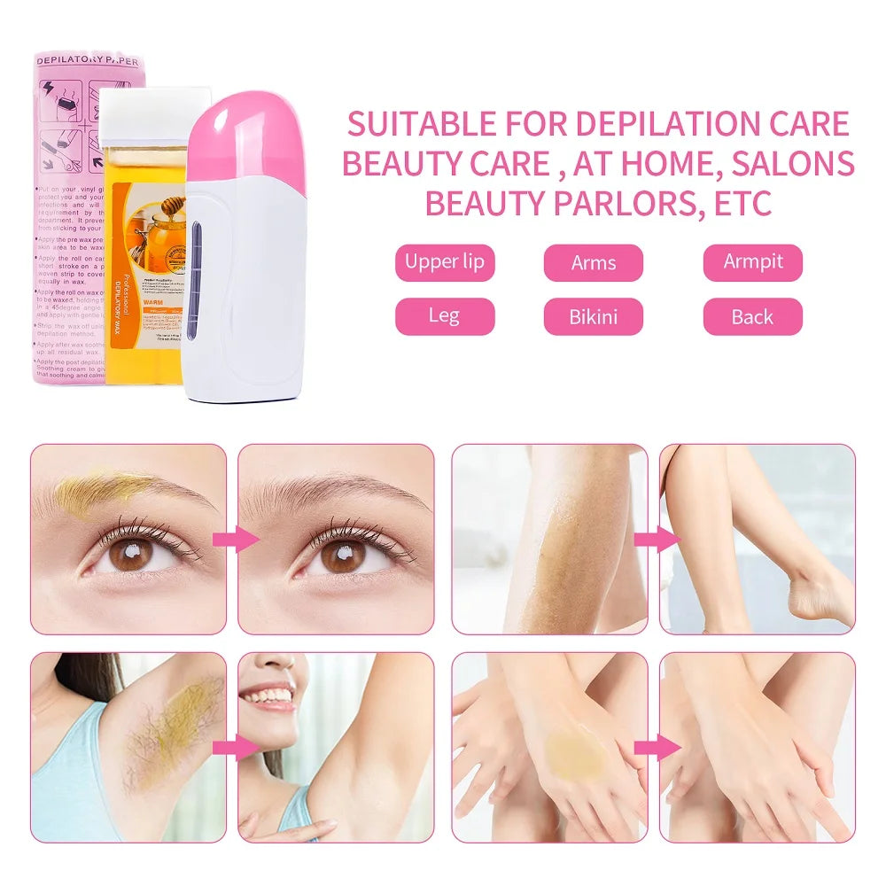 40W Roll On Depilatory Wax Heater Machine Portable Wax Cartridge Hair Removal Cream Heating Device Home Epilator Waxing Warmer