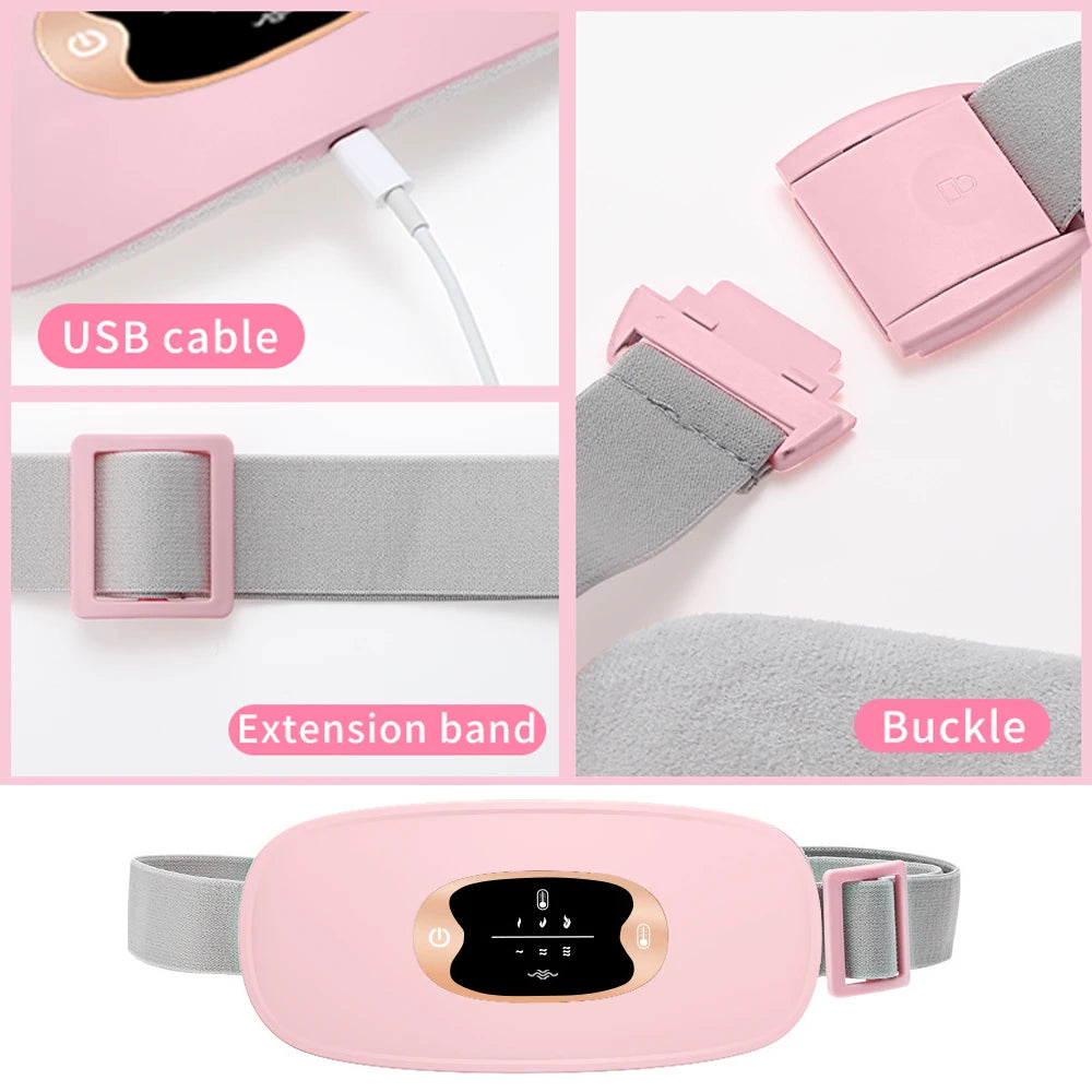 Electric Period Cramp Massager Vibrating Heating Belt for Menstrual Waist Stomach Abdominal Warm Palace Belt