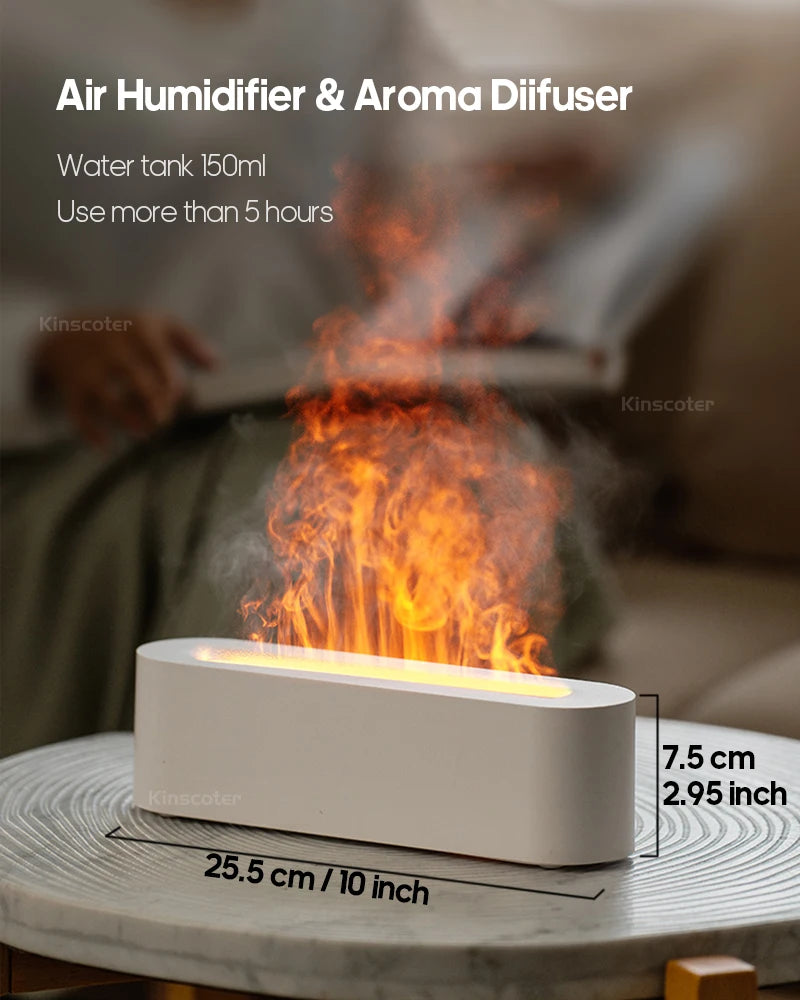 KINSCOTER Realistic Colorful Flame Aromatherapy Diffuser Aroma Essential Oil 150ml USB Air Humidifie Purifier Air Freshener