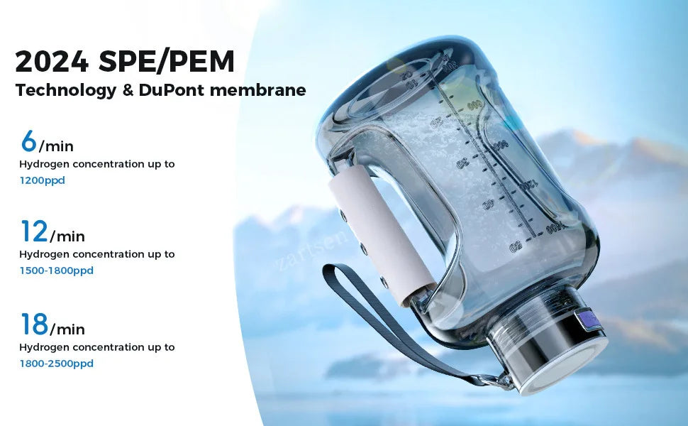 Hydrogen Water Bottle 1.5L Hydrogen Rich Portable Sports Water Bottle Rich Molecular Hydrogen Water Generator