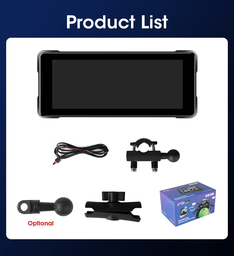 Srnubi 7 Inch Motorcycle Portable Navigation GPS Wireless Carplay Android Auto IP67 Waterproof Motorcycle Touch Screen Display