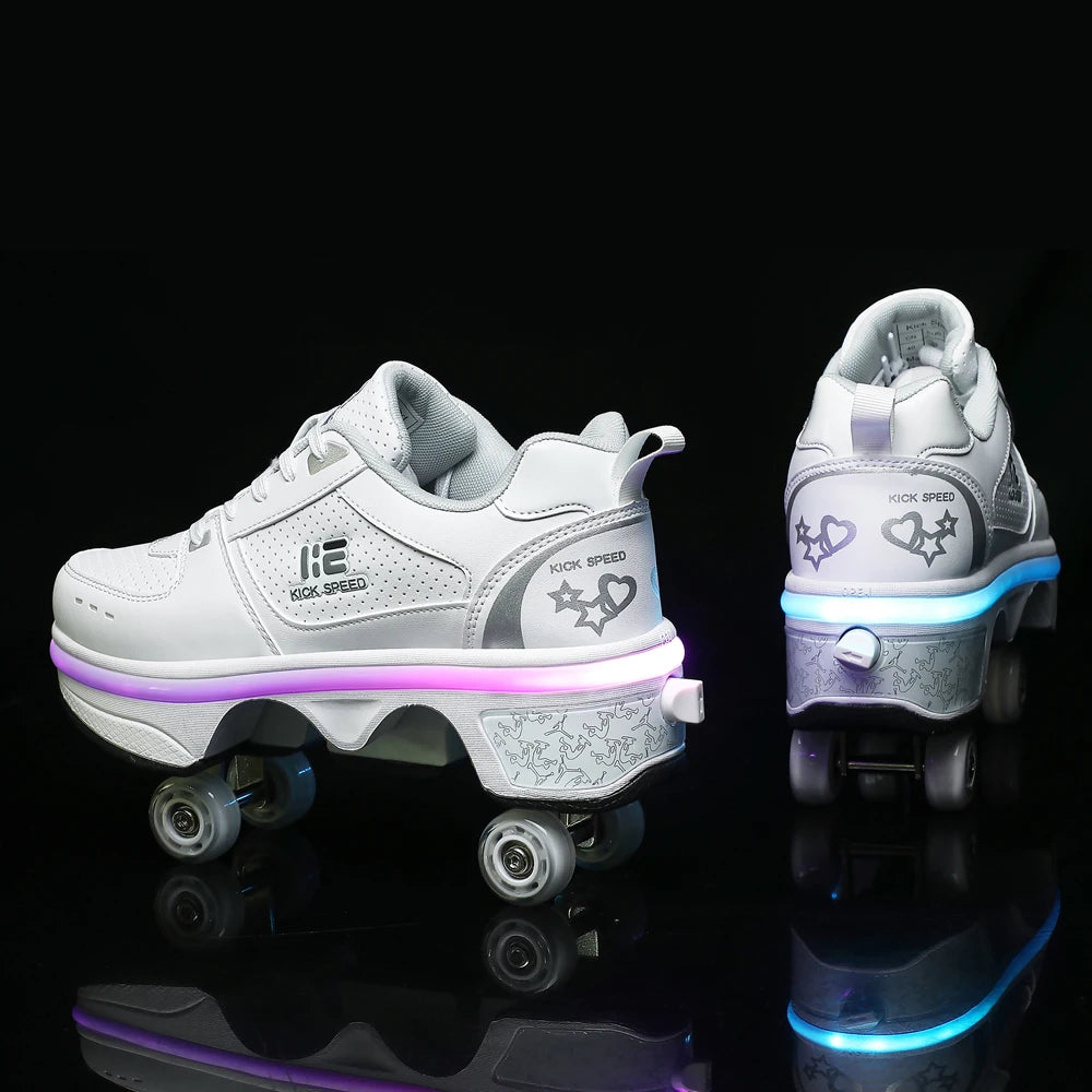 Unisex Four-Wheel Roller Skate Shoes Casual Deformation Parkour Sneakers Kids Skates Stage personalized Sport Roller Skate Shoes