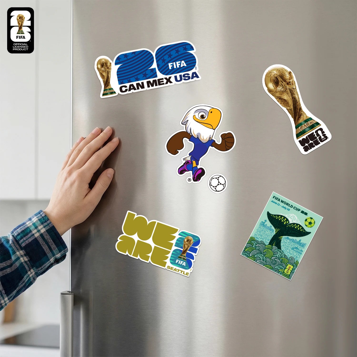 FIFA World Cup 2026 Official Fridge Magnet with Trophy, Host City & Mascot Design - Magnet Stickers for Refrigerator Souvenirs