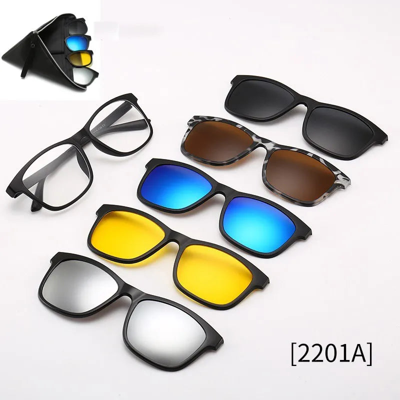 HJYFINO 5 lenes Magnet Sunglasses Clip Mirrored Clip on Sunglasses clip on glasses Polarization Clip Custom Prescription Myopia