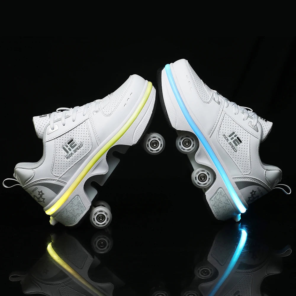 Unisex Four-Wheel Roller Skate Shoes Casual Deformation Parkour Sneakers Kids Skates Stage personalized Sport Roller Skate Shoes