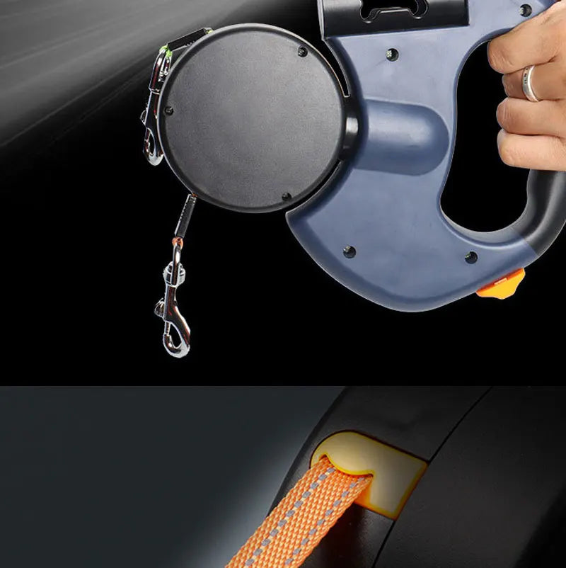 Automatic retractable two-end pet Dog leash with LED Light, 360 Swivel No Tangle for Each Adjustable Strap Auto Pet Leash Rope