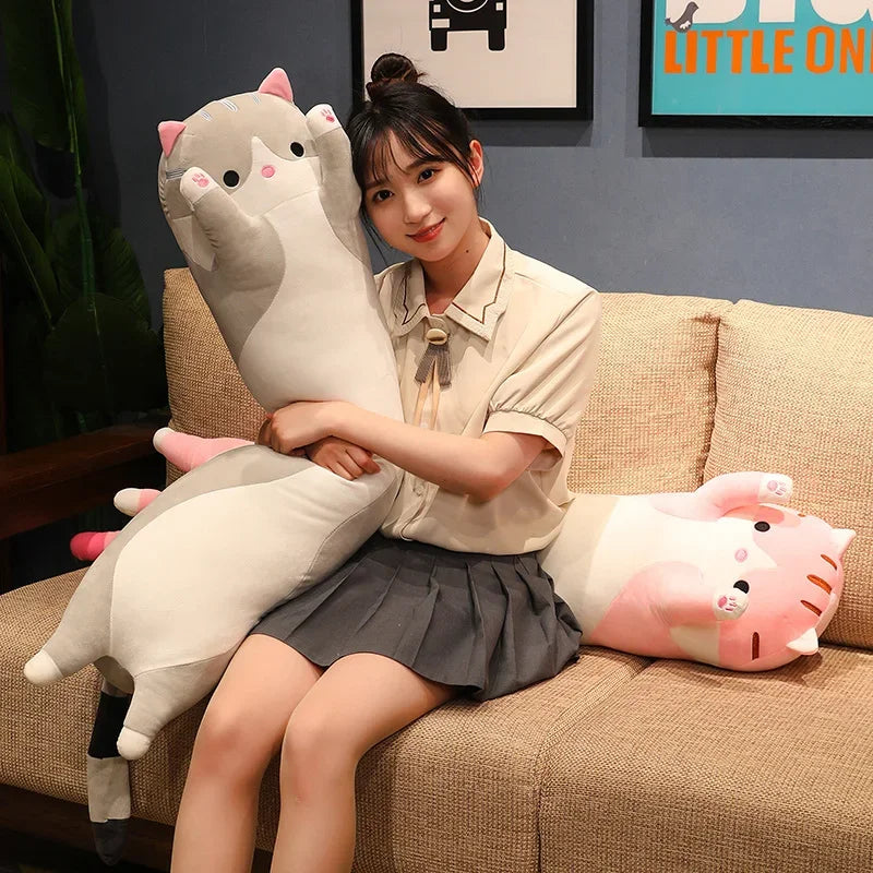 Cute and Soft Long Cat Plush Toy Ultra Kawaii Cat Hug Pillow Body Animal Sleeping Companion Kids Birthday Gift