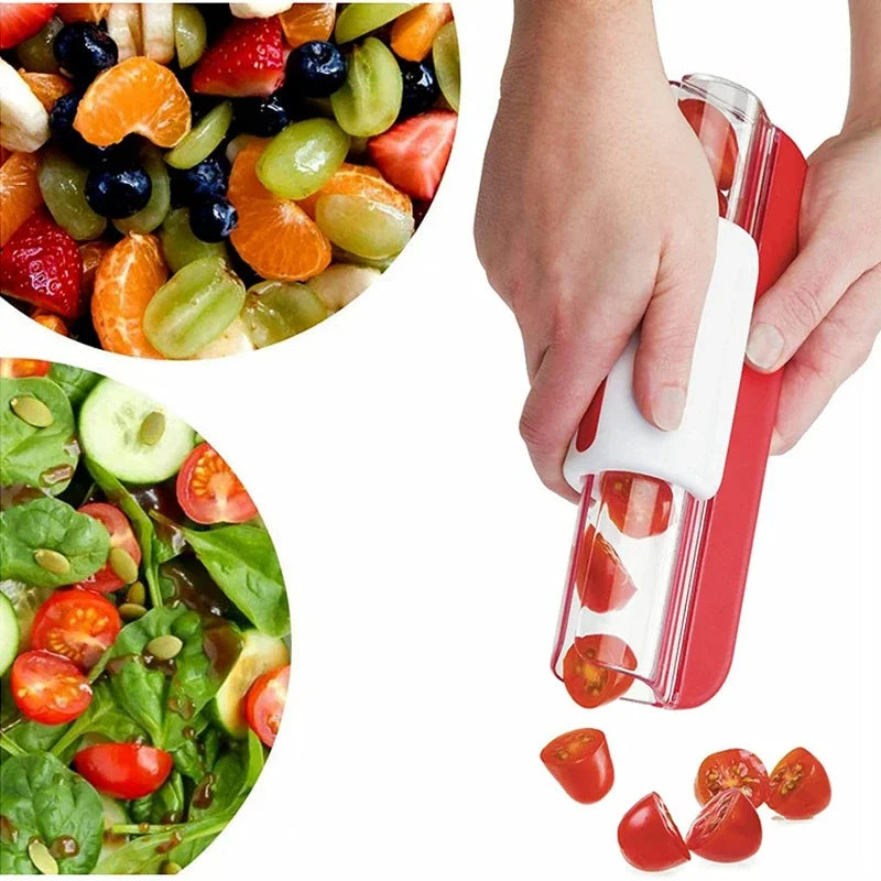Non Stick Tomato Slicer Grape Cherry Cutter Manual Fruit Vegetable Dicer Rust Proof Blades Easy Clean Salad Prep Kitchen Gadget