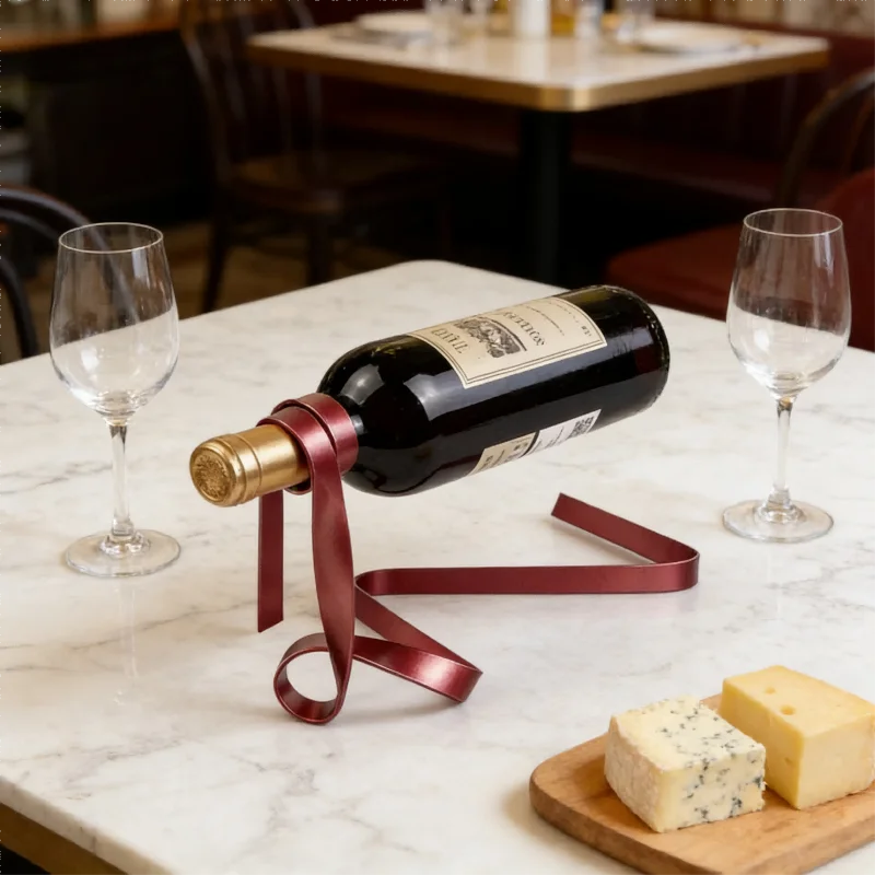 New Metal Ribbon Shaped Suspended Balanced Wine Bottle Rack Wine Display Rack Exquisite Durable Party Banquet Desktop Decoration