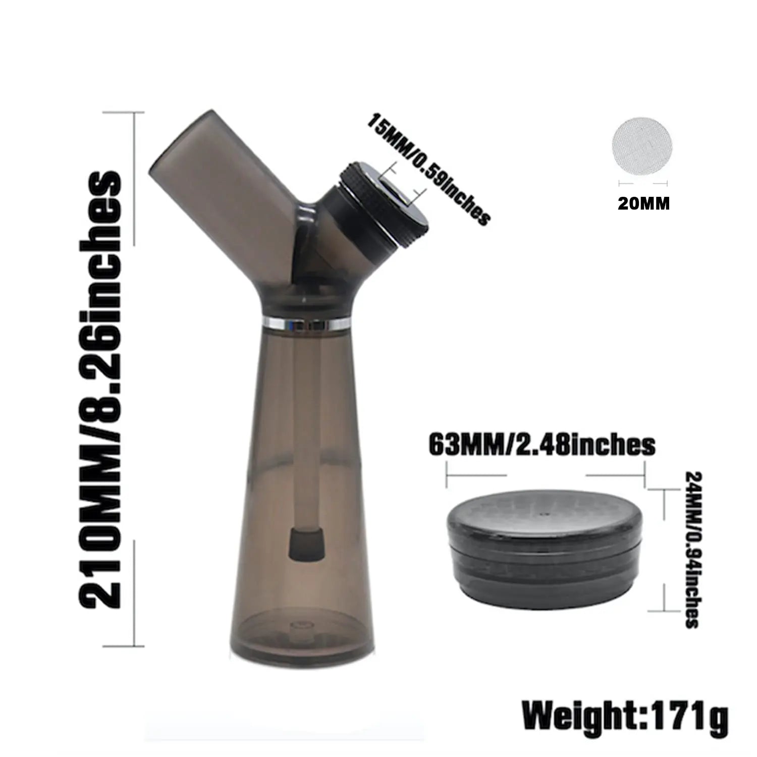JOK JUK Acrylic Water Smoking Pipe with Dry Herb Grinder Protable Handheld Hookah Kettle Tobacco Shop Smoke Grass Accessories