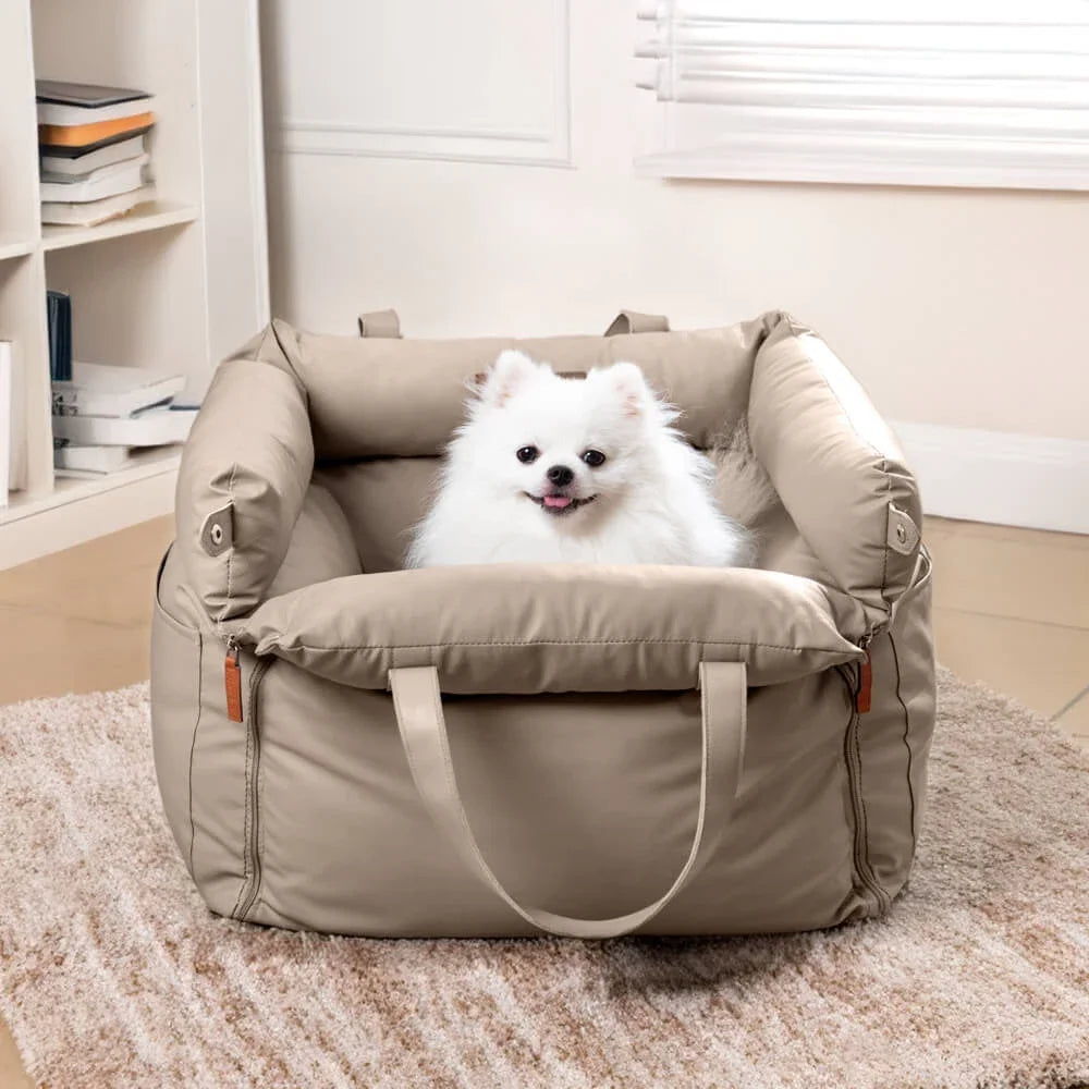 Winter Pet Outing Lathe Luxury Faux Leather Dog Car Seat/Cat Car Bed/Booster Bed Pet Booster Car Seat Comfortable Cat Travel Bed