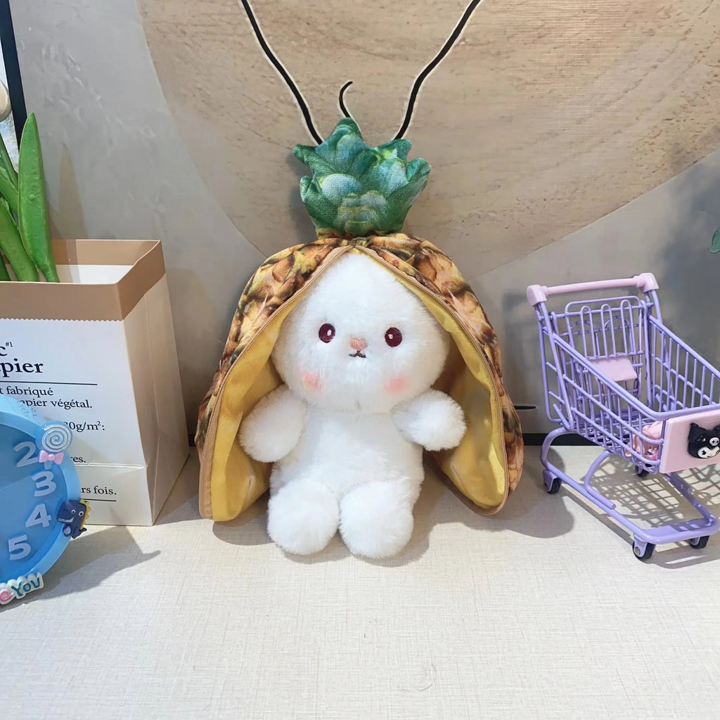 Kawaii Fruit Transfigured Bunny Plush Toy Cute Carrot Strawberry Turn Into Rabbit Plush Toy Kids Birthday Christmas Gift