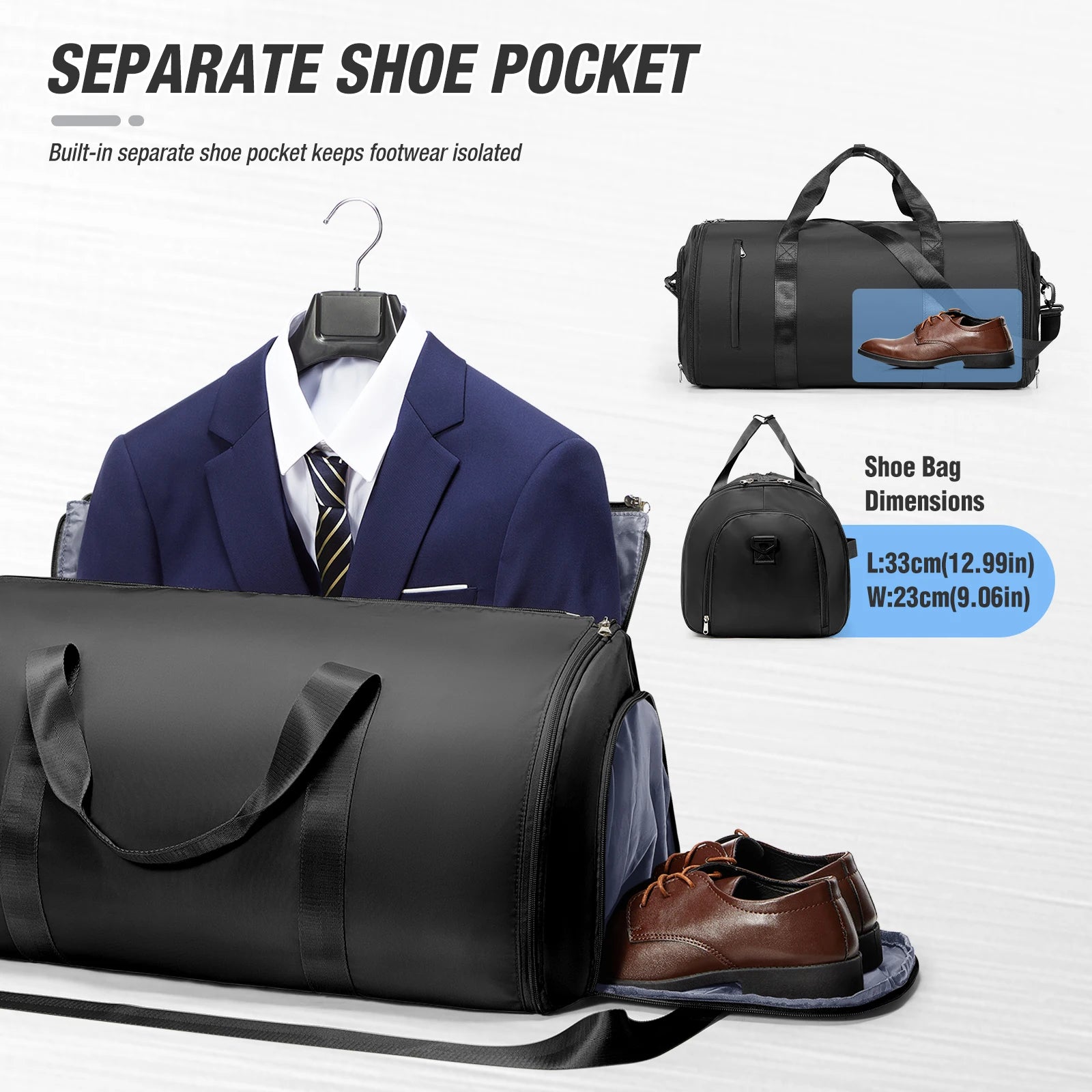 Foldable Convertible Garment Duffle Bag for Travel - 2-in-1 Hanging Suit Organizer & Carry-On Duffel Luggage Business Travel Bag