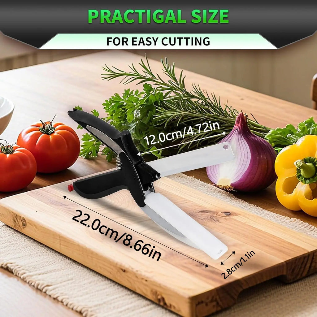 Food Cutter Scissor with Built-in Cutting Board for Vegetables Fruit Food Slicer Poultry Chopper Stainless Steel Kitchen Chopper