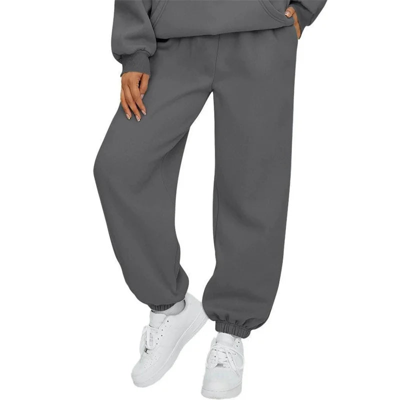 autumn winter Women's Pants Solid Color Sweatpants Daily casual Pants Women's Comfortable loose Drawstring Women's Trousers