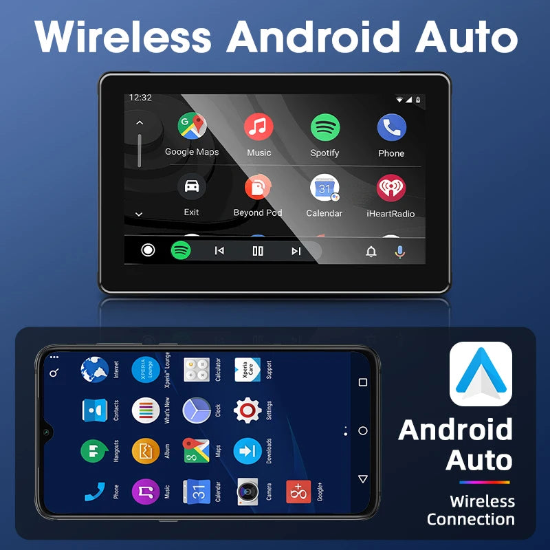Srnubi 7 Inch Motorcycle Portable Navigation GPS Wireless Carplay Android Auto IP67 Waterproof Motorcycle Touch Screen Display