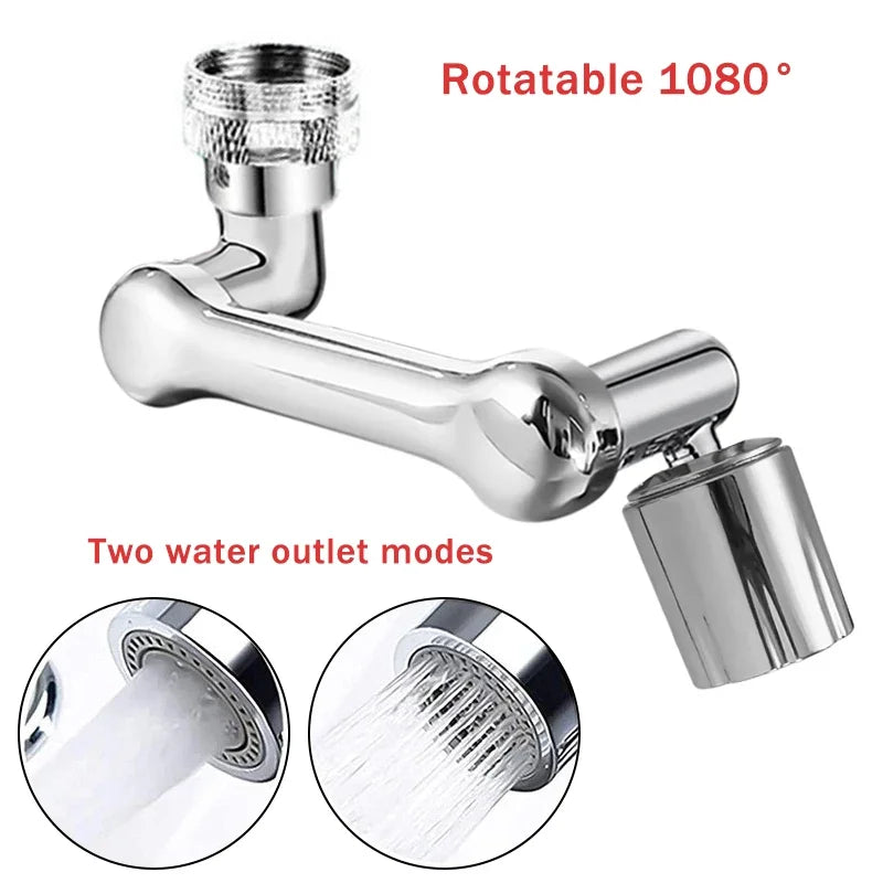 2Pcs Universal 1080° Rotation Faucet Extender Washbasin Robot Arm Tap Dual Mode Sprayer Head Bathroom Splash Proof Swivel Faucet
