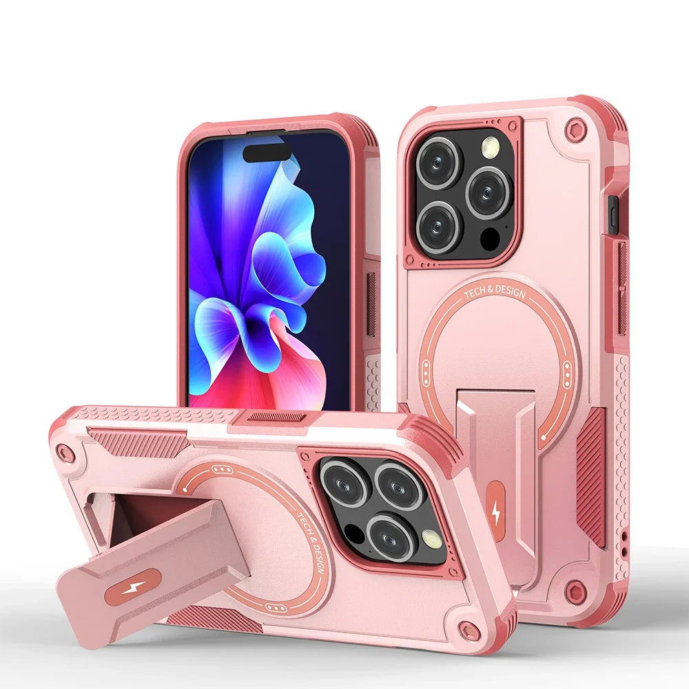 For Magsafe Stand Invisible Phone Case for IPhone 17 16 15 14 11 13 12 Pro Max Plus Wireless Charging Hard Anti-fall Cover