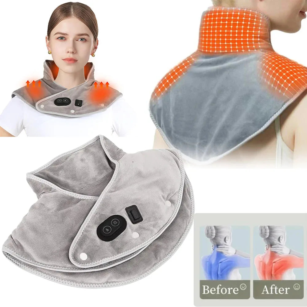 Electric Shoulder Neck Vibrating Massager Wrap Thermal Shoulder Back Warmer Heated Scarf USB Cervical Brace Relief Fatigue Tool