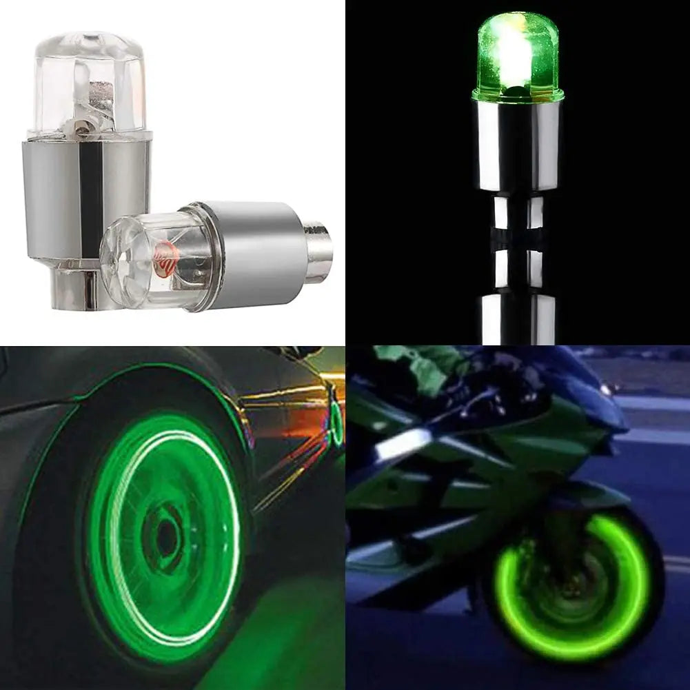 4Pcs Colorful LED Wheel Lights Car Tire Valve Caps Neon Light Bulb Universal Car Motorcycle Bicycle Valve Cover Auto Exterior