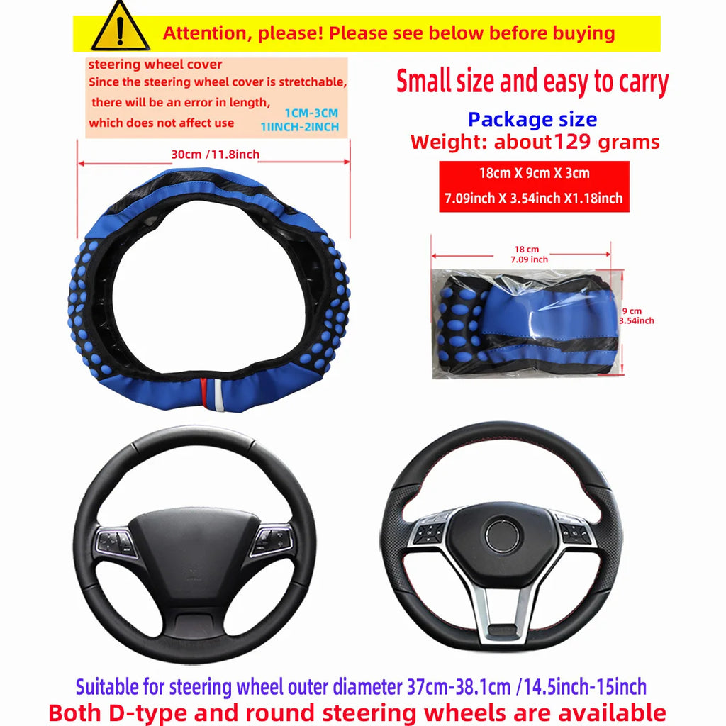 Automotive Products Carbon Tiny Silicone Massage Pellet Leather Steering Wheel Cover without Inner Ring Fits 14.5-15 Inches