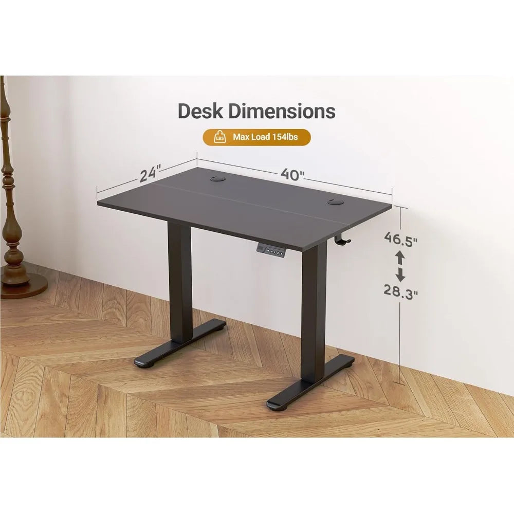 Electric Standing Desk Adjustable Height, 40 x 24 Inch Sit Stand Desk with T-Shaped Frame, 3 Memory Presets & Cable Management