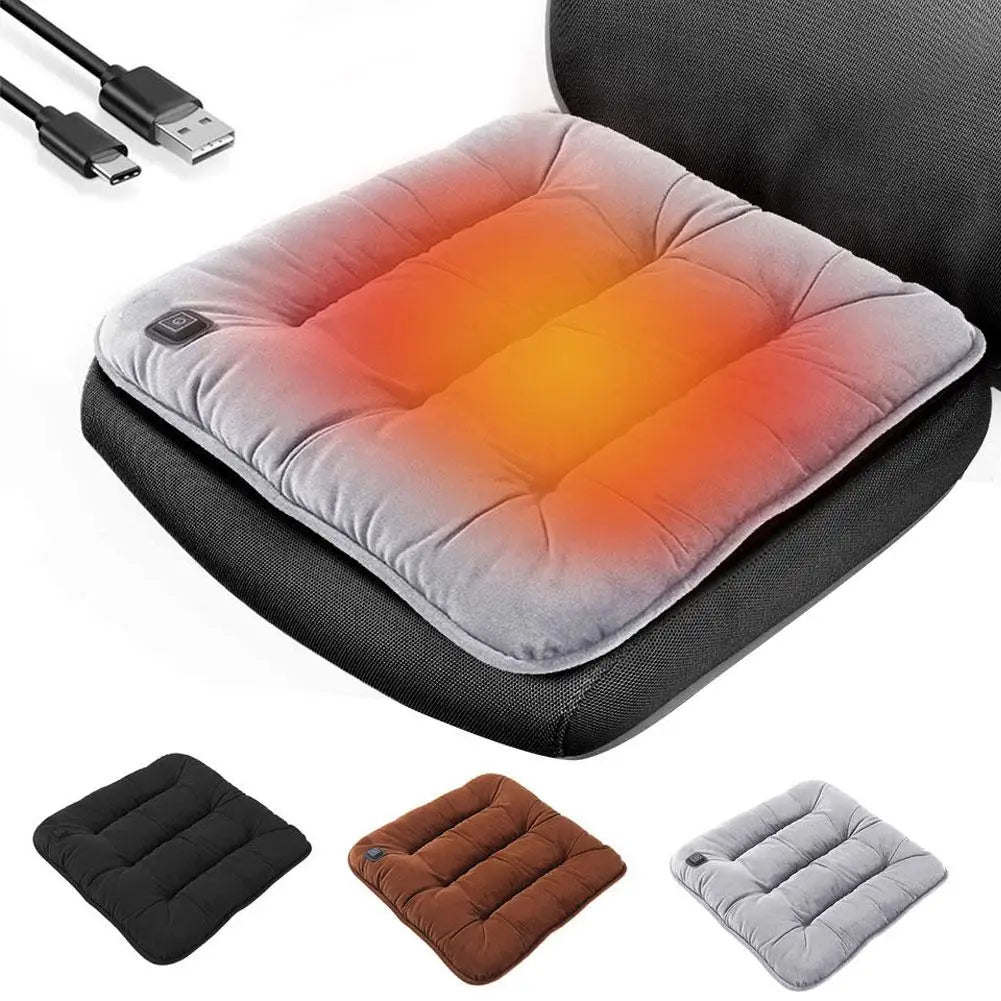 Car Heated Seat Cushion Winter Plush Seat Cushion Quick-Heating For Car, Home, 12V USB Electric Heating Single Pad