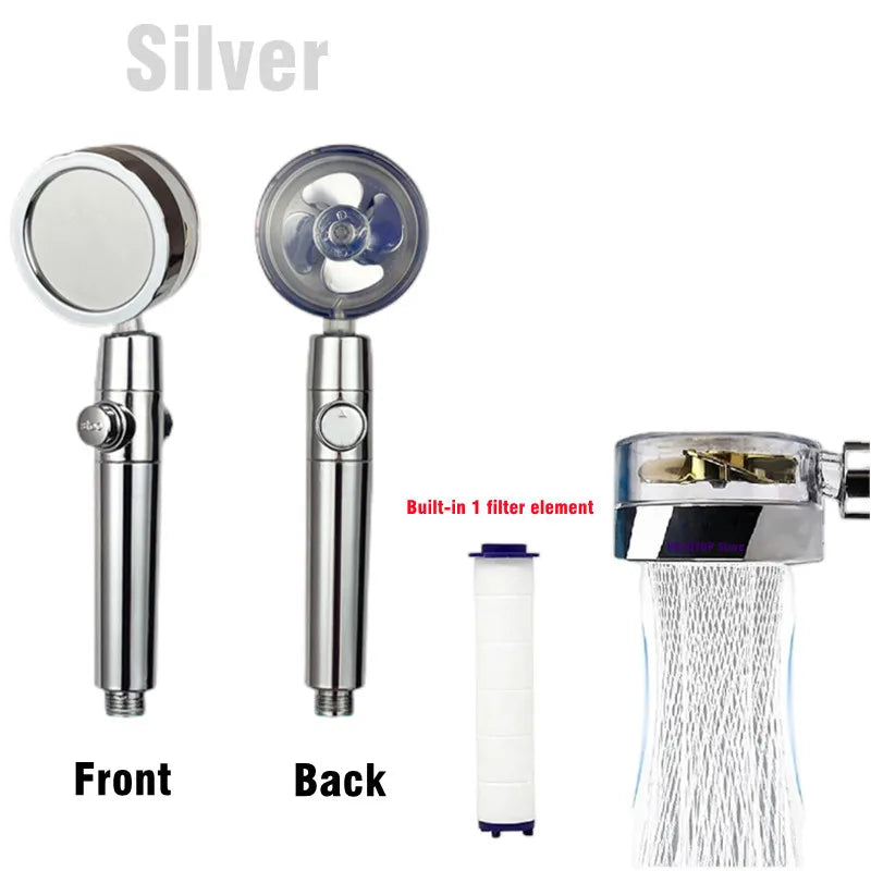 High Pressure Turbo Fan Shower Head 360° Swivel Water Saving Propeller Flow Showerhead with Filter Rainfall Bathroom Accessories