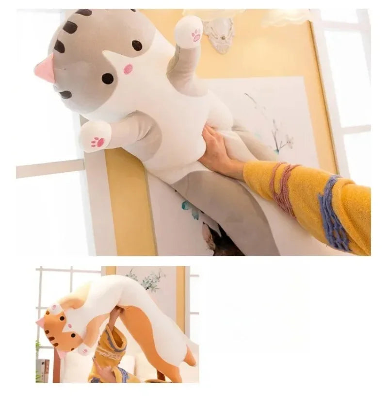 Long Cat Plush Body Pillow Creative Cute Animal Stuffed Cushion Soft Sofa Decorative Throw Pillow Large Sleeping Cushion Decor