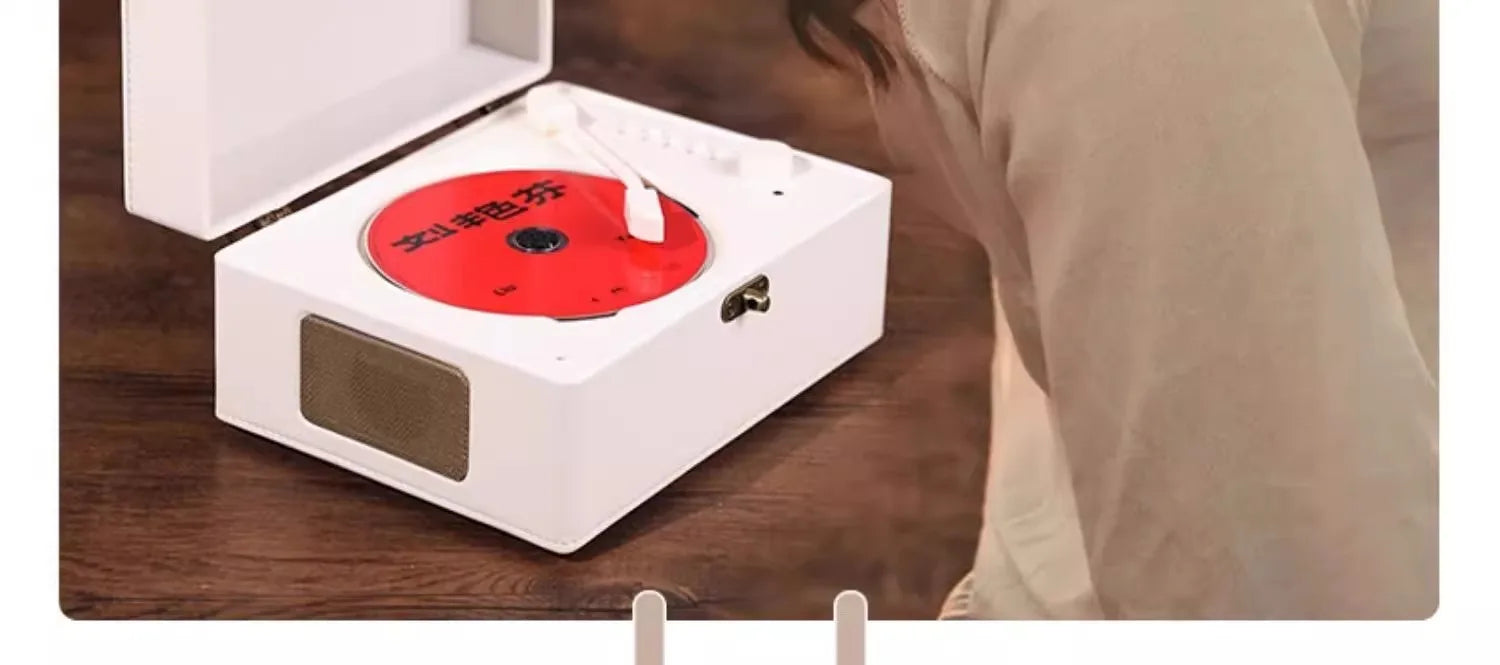 Vintage Leather CD Player Two-way Bluetooth 5.0 Built-in Speaker Portable Rechargeable CD Music Player USB Lossless Player
