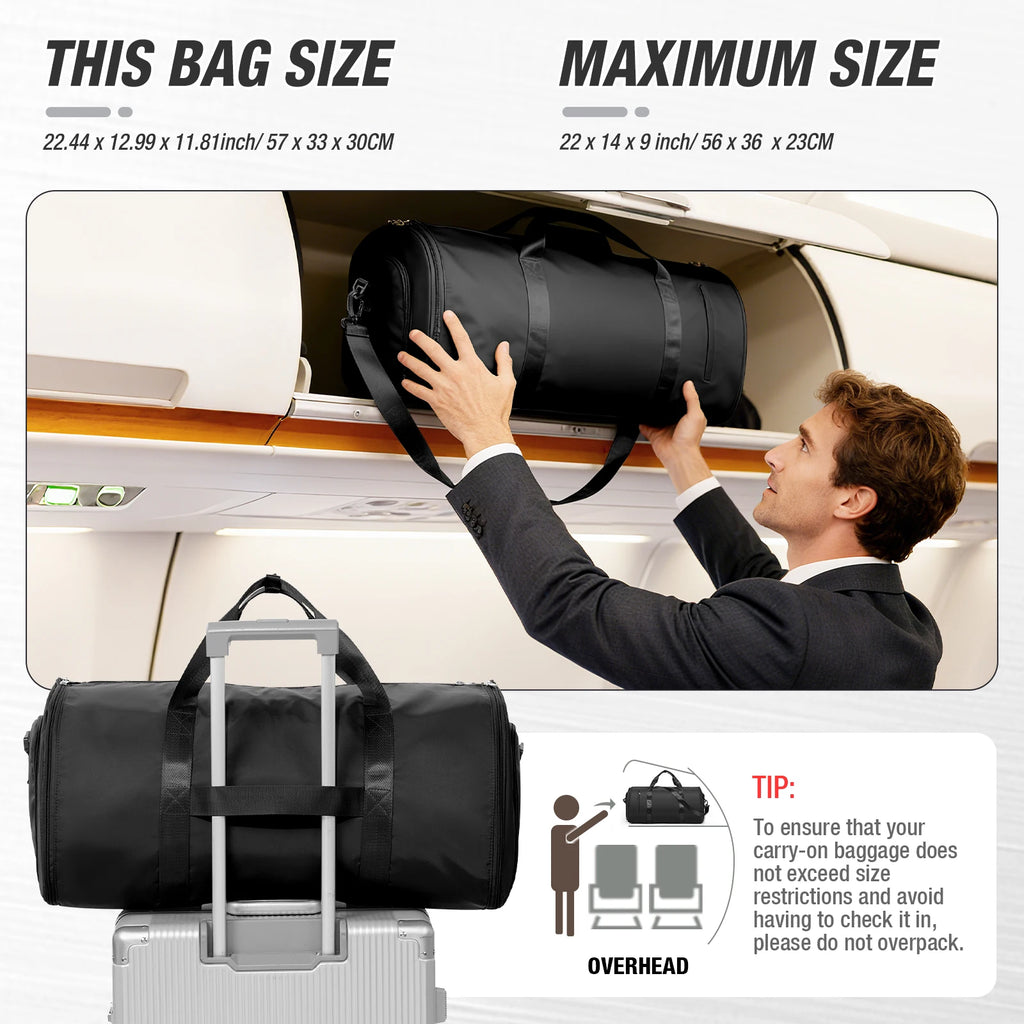Foldable Convertible Garment Duffle Bag for Travel - 2-in-1 Hanging Suit Organizer & Carry-On Duffel Luggage Business Travel Bag