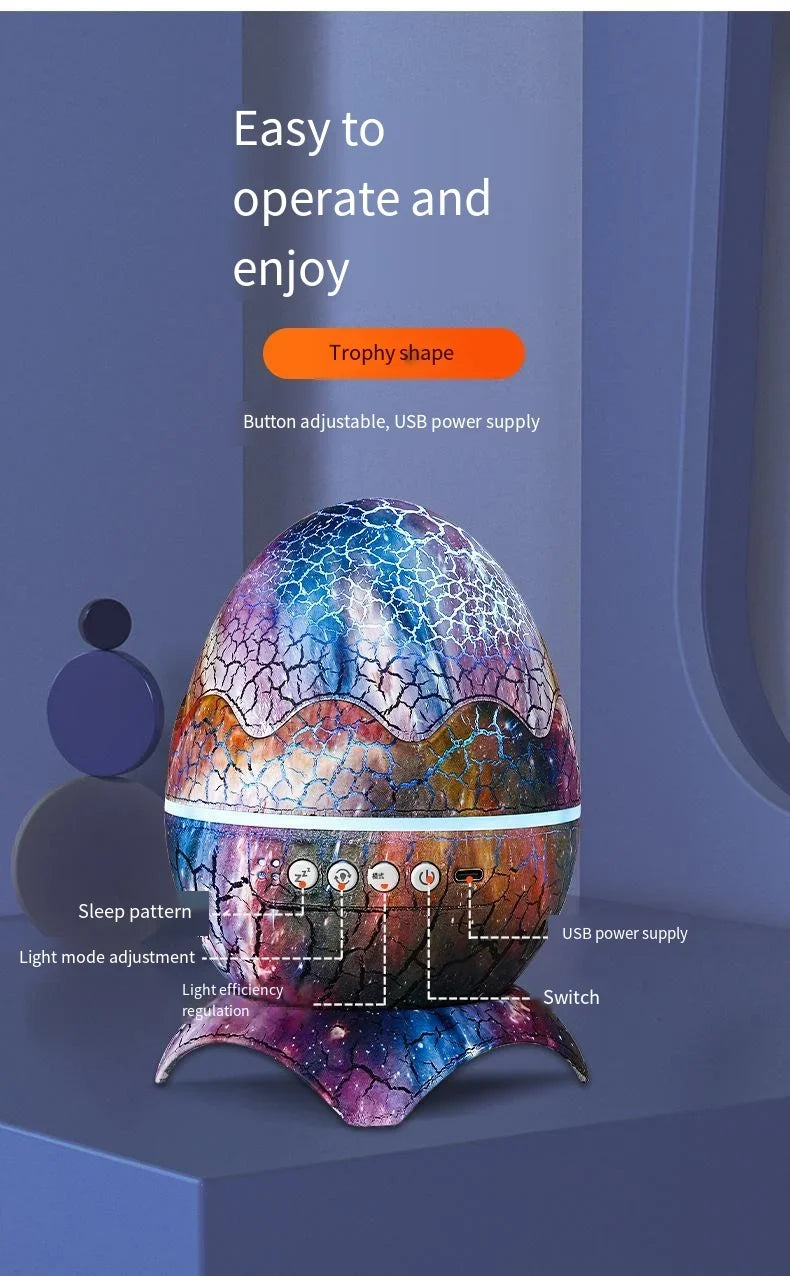 Dinosaur Egg Galaxy Projector with Remote Control Bluetooth Speaker LED Night Light Starry Sky Projection Light Children's Gift