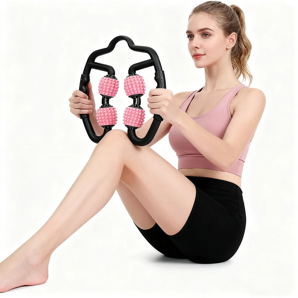 Release Post-Workout Soreness & Tension | 4-Wheel Massage Roller for Deep Muscle Relief, Legs, Back and Shoulders