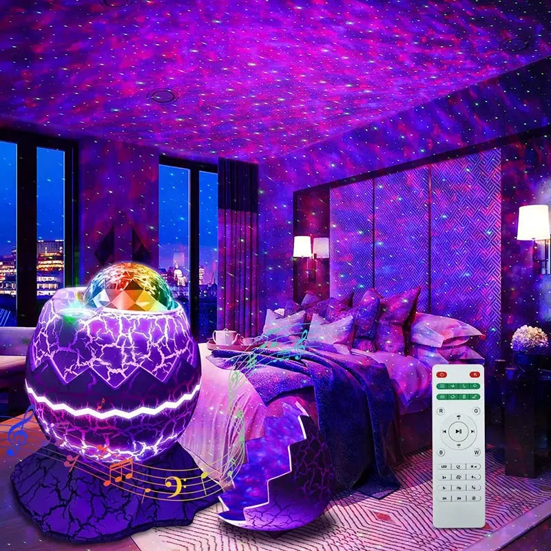 Dinosaur Egg Galaxy Projector with Remote Control Bluetooth Speaker LED Night Light Starry Sky Projection Light Children's Gift